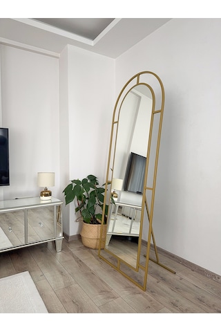 Effe Gold Metal Çerçeveli 180x70 Cm Pencere Model Oval Ayaklı Boy Aynası
