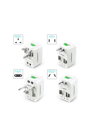 Akım Korumalı Çevirici Dönüştürme Seyahat Adaptörü Ve 2 Usb Çıkış