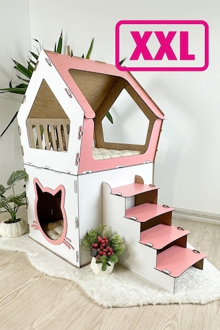 Mavitrend Ahşap Büyük Kedi Evi Xxl Açık Teraslı Model