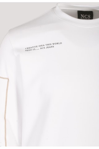 Erkek Sweatshirt Beyaz Bisiklet Yaka Relax Fit Nakış Detaylı Double Face Pamuk Sweat Ncs Jeans 1618-beyaz Beyaz