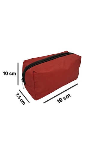 Tek Gözlü Fermuarlı Kalemlik Büyük Boy Dikdörtgen Kalemlik Kırmızı 19x10x7.5 Cm Escool Kırmızı