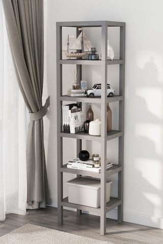 Shelf 6 Katlı Düzenleyici Plastik Raf Ünitesi Gri, Kitaplık, Mutfak, Banyo Rafı Dolabı Gri