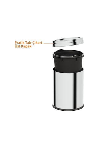 3 lt Tam Ürün Adını "Aqua Bagno Basic Çöp Kovası - Çemberli Tip - 3 L - Parlak Krom - 35.99.57.05.01