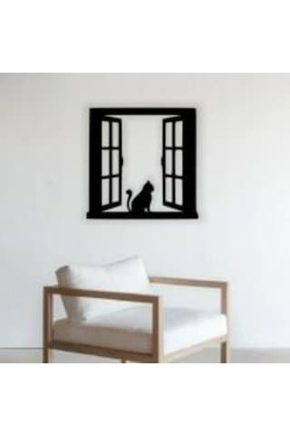 Pencereden Bakan Kedi Lazer Kesim Duvar Süsü İç Dekorasyon