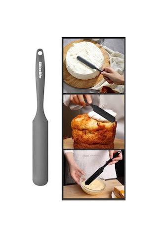 Silicolife Pasta Sıvama Spatulası, Silikon Çikolata Krema Reçel Sıyırma Sıvama Bıçağı Spatulası 25cm Antrasit Antrasit