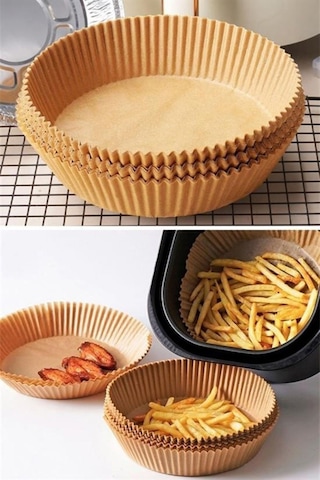 50 Adet Air Fryer Pişirme Kağıdı Tek Kullanımlık Hava Fritöz Yağ Geçirmez Yapışmaz Tabak Model Kahverengi