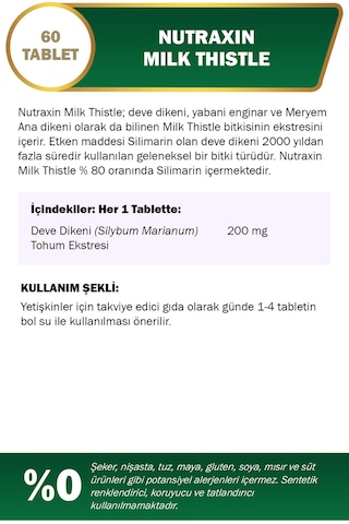 Nutraxin Milk Thistle 200 Mg 60 Tablet - Deve Dikeni Ekstresi