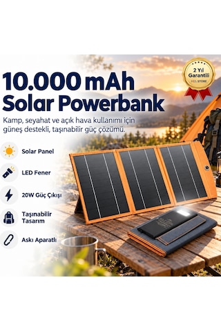 10.000mah Güneş Enerjili Solar Powerbank 3 Panelli-1480 BEYAZ
