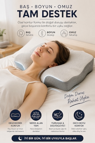 Premium Visco Yastık 62x42 Cm Boyun Destekli Ortopedik Uyku Yastığı Açık Gri