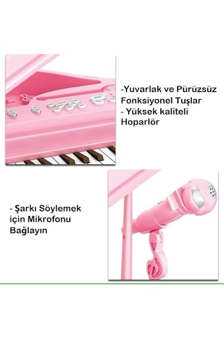 Mikrofonlu, Tabureli Oyuncak Piyano Çocuklar İçin Eğlenceli Müzik