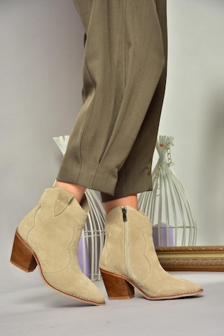Fox Shoes T380082502 Bej Süet Kovboy Model Kalın Topuklu Kadın Bot Bej-süet Bej