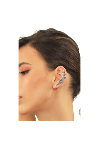 Kadın Antik Gümüş Kaplama Çivili Ve Sıkıştırmalı Model Ear Cuff Sol Kulak Melek Kanadı Küpe Gümüş