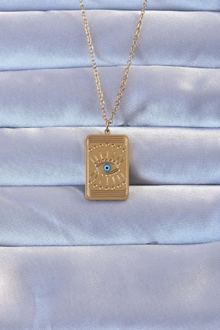 Gold Renk İşlemeli Nazarlı Göz Model Vintage Kolye - Ebj240928w28317 Bakır