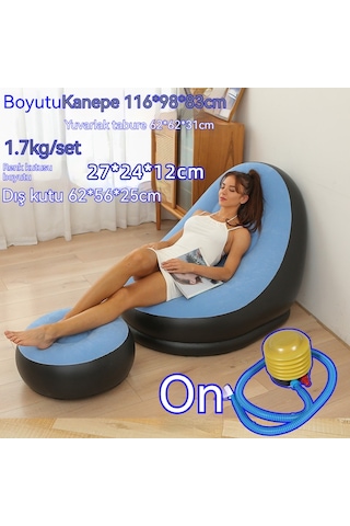 Ikkb Pedal İle Şişme Tembel Koltuk İki Parça Taşınabilir Dış Mekan Mobilyaları Ayak Pompalı Açık Mavi Açık Mavi