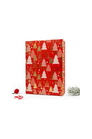 Kırmızı Noel Temalı Kapaklı Hediye Kutusu - 27x19x7 Cm