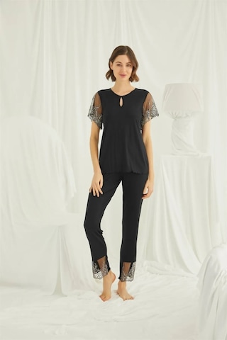 Monamise 19193 Kadın Kısa Kollu Pijama Takımı-siyah Siyah