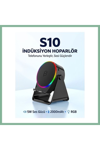 Bşkvirgo S10 5w Bluetooth + Temasıyla Ses Yükselten İndüksiyon Hoparlör 2000 Mah Rgb Işıklı Standlı 5in Speaker Bsk2026
