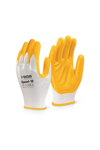 Sgs7710 Speed10 İş Eldiveni Nitril Kaplama Örme Sarı İş Güvenliği Eldiveni 10 Çift