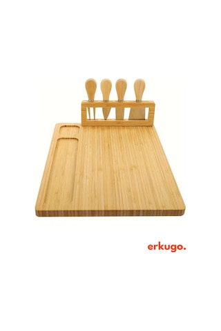 5 Parça Bambu Peynir Sunum Tahtası Ve Çatal - Spatula -mini Spatula - Bıçak Seti, Peynir Kesim Panosu, Sunum Seti Bambu