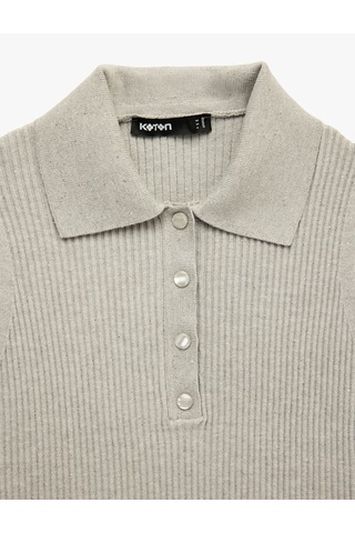 Koton Yarım Düğmeli Kolsuz Polo Yaka Triko Top Gri 7wak30008ht