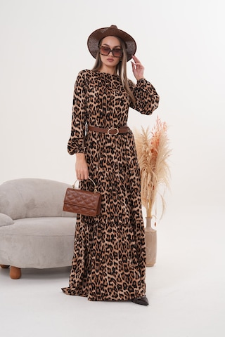 Polologin Butik Çiçekli Viskon Elbise Kahverengi