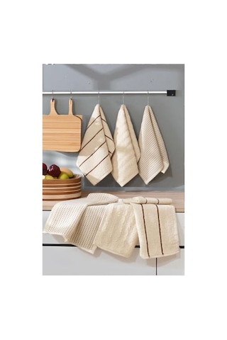 30x50 Cm Bambu Mutfak Havlusu Seti, 6 Adet Bej Renk Açık Gri