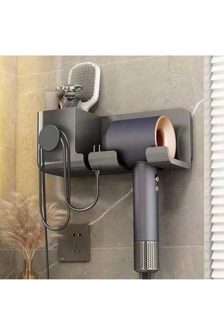 Wondernest Zımbasız Saç Rafı, Duvara Monte Lichen Kurutma Makinesi Banyo Ft Gri