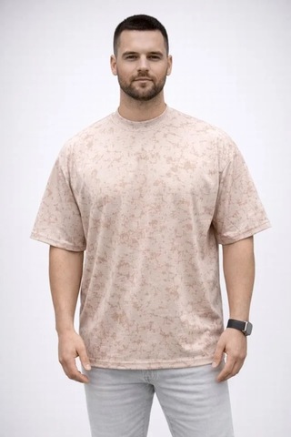 Veraura Lifestyle Erkek Premium Tişört Osy Yumuşak Dokulu Yıkamalı Oversize T-shirt - Bej