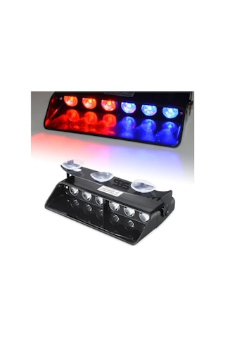S6 Polis Çakar Lamba Cam Içi Vantuzlu 6 Led Kırmızı Mavi Çakmaklık Girişli 12 Mod Polis Lamba