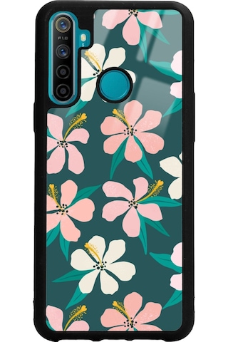 Oppo Realme 5i Leaf Flovers Tasarımlı Glossy Telefon Kılıfı Siyah