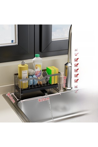 Dianziye Güçlü Çelik Mutfak Lavabo Sıvama Rafı - Sprey, Sünger, Mendil Depolama, Su Akışı Optimi, Kompakt Tasarım Gri Diğer