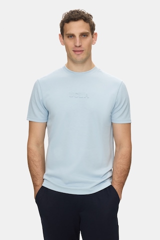 Ucla Canary Gök Mavi Bisiklet Yaka Gofre Baskılı Yumuşak Dokulu Modal Kumaş Standard Fit Erkek Tshirt Gök Mavisi