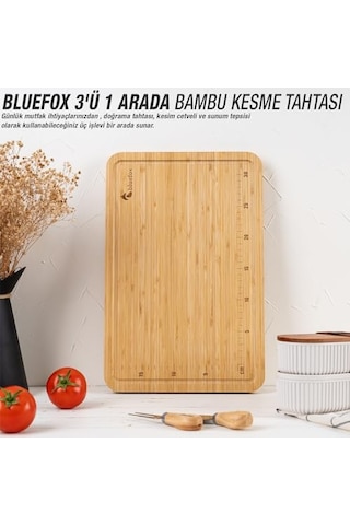 Bluefox 3'ü 1 Arada Bambu Kesme Tahtası: Doğrama Tahtası, Kesim Cetveli Ve Tepsi Fonksiyonlarıyla Mutfakta Pratik Çözüm,su Oluklu, Bıçak Dostu, Neme Dayanıklı Yüzey, 38x25 Cm 13710974