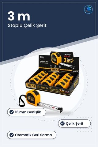 Şerit Metre 3 M X 16 Mm Çelik Otomatik Stoplu Ölçüm Aleti Kompakt