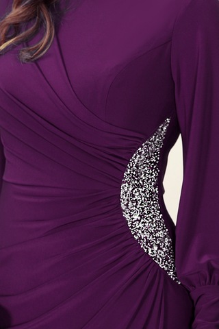 Taş Detaylı Lavinni Tesettür Abiye Elbise Mürdüm