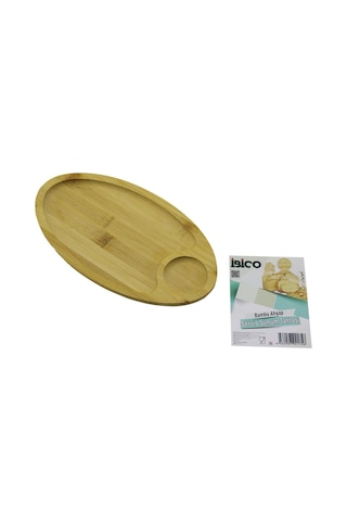 Oval 2 Bölmeli 1+1 Ahşap Bambu Servis Sunum Tepsi - Tahtası Mini Tepsi 25 X 14 X 1.4cm 5668
