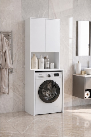 Çamaşır Makinası Dolabı Kurutma Makinası Dolabı 2 Kapaklı 190x67x67 Beyaz