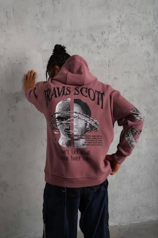 Trend Butikk Erkek Baskılı Kapüşonlu Ve Kordon İpli Sweat - Gül Kurusu Gül Kurusu