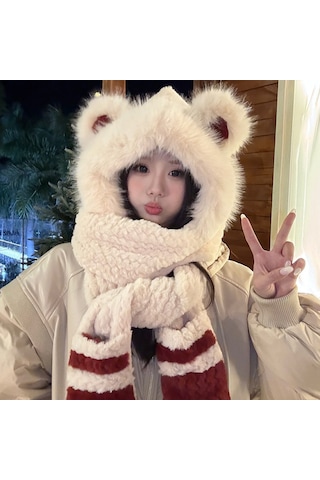 Şık Kışlık Polar Şapka, Kulaklıklı Kalın Ve Sıcak Polar Şapka, Stil 18 Beyaz