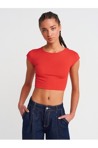 Dilvin 30528 Pamuk Ve Modal Karışımlı Crop Top-kırmızı Kırmızı