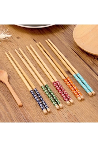 1 Çift Chopstick Yıkanabilir Desenli Bambu Yemek Sushi Çubuk