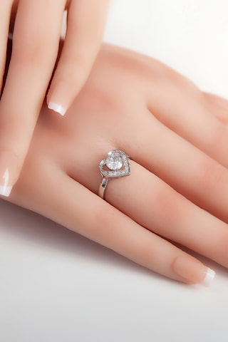 Rodyumlu 925 Ayar Gümüş Kalpli Bayan Yüzük -7974