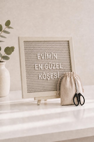 Woodart Premium Letter Board Seti, Şampanya Krem Keçe Yüzeyli Doğal Çam Ahşap Yazı Panosu Şövale Standlı Dekoratif Set