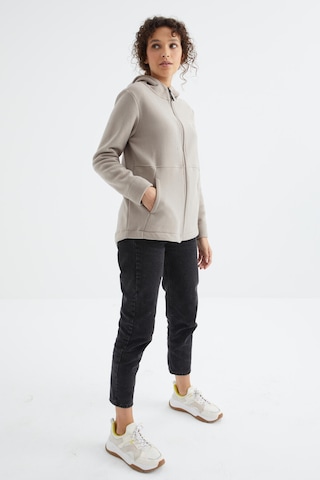 Tommy Life Koyu Bej Kapüşonlu Fermuarlı Rahat Form Kadın Polar Sweatshirt - 97233 Koyu Bej