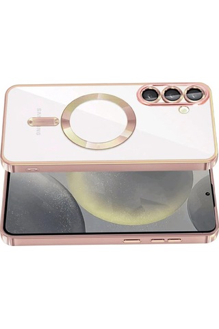 Samsung Galaxy S26 Plus Uyumlu Kılıf Kamera Lens Koruyuculu Magsafe Özellikli Telefon Kılıfı Kapak Rose Gold