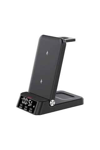 Pazly 15w 4-in-1 Manyetik Kablosuz Şarj İstasyonu, Saatli, Hızlı Şarj, Kullanışlı Tasarım