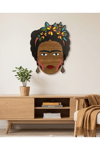 Frida Kahlo Mdf Ahşap Duvar Maskı - Çiçek Taçlı Dekoratif Duvar Sanatı 0