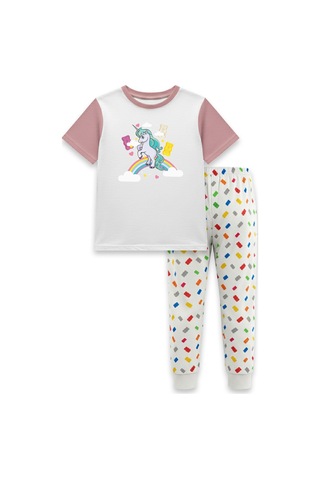 Harıbo Haribo Lisanslı Unicorn Baskılı Ayıcık Desenli Pijama Takımı Pudra
