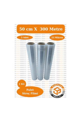 Streç Film 50cm 3 Adet, Şeffaf, 23 Mikron, 1000 Gr, Dayanıklı Eşya, Koli Ve Palet Streci Streç Film 50cm 3 Adet, Şeffaf, 23 Mikron, 1000 Gr, Dayanıklı Eşya, Koli Ve Palet Streci