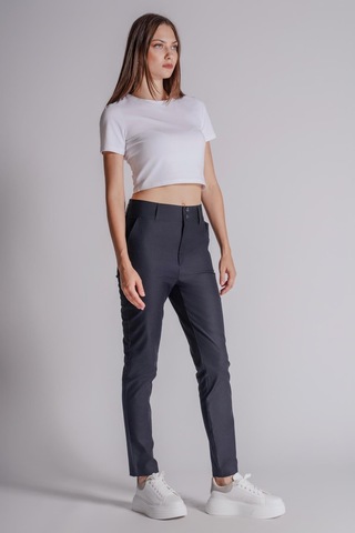 Braccas Kadın Yandan Cepli Pamuklu Chino Yüksek Bel Slim Fit Pantolon Lacivert Lacivert